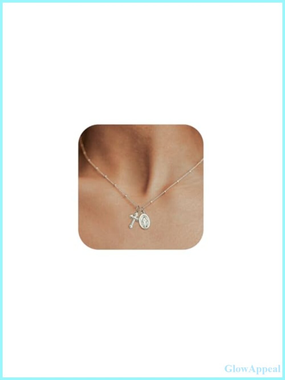 14K Gold Silver Plated Cross Necklace Virgin Mary Pendant